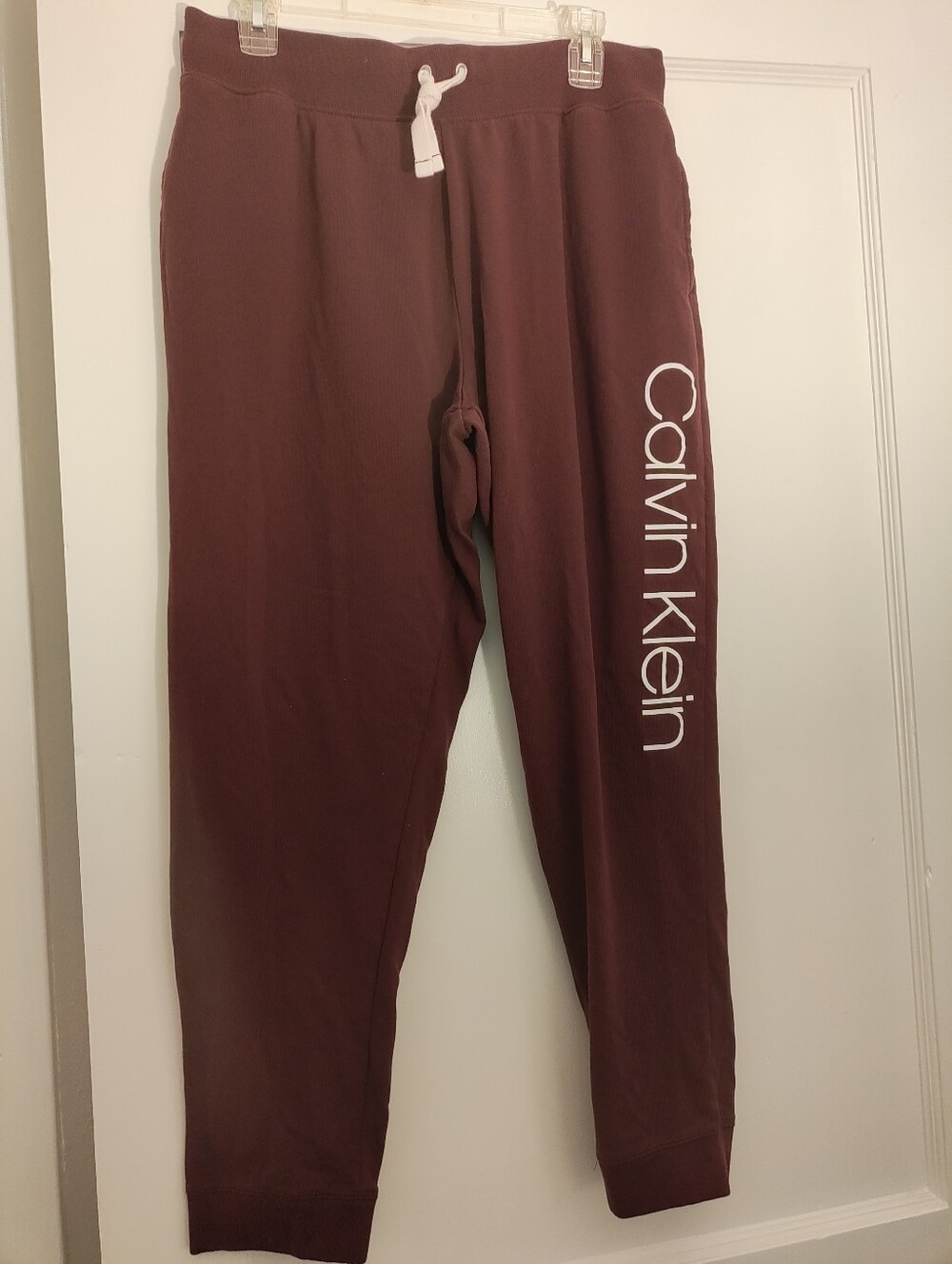 Calvin Klein Sleepwear L Burgundy Logo Jogger Lounge Pants Drawstring